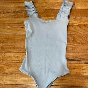 Francesca’s Ruffled Ribbed Bodysuit light blue size xs